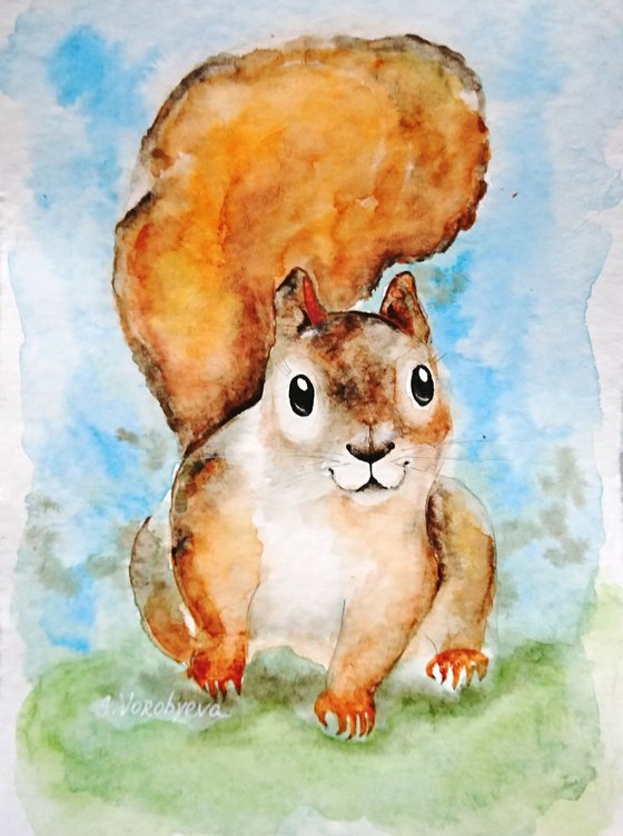 Squirell. Original watercolor painting. Part of the series "Forest life"