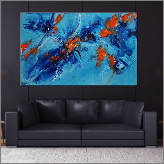 Midday Sunrise 160cm x 100cm Blue Orange Abstract Art