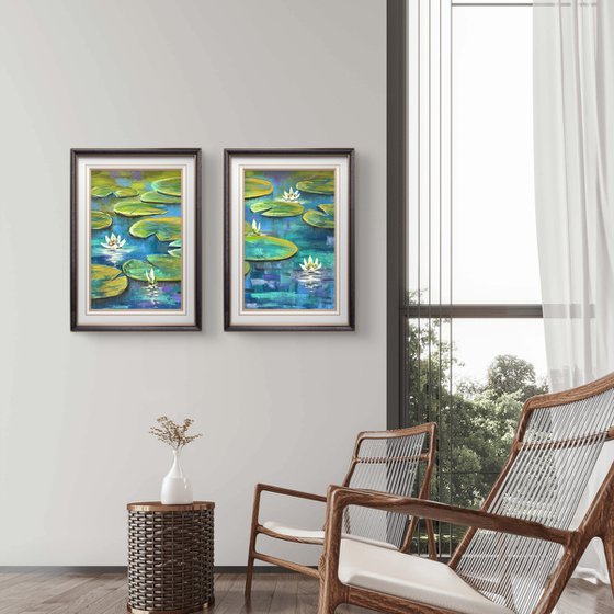 Water lilies Set of 2 Pastel
