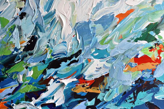 New beginning II - Blue Abstract Acrylic Painting on Canvas, Palette knife art, Colorful Contemporary Artwork