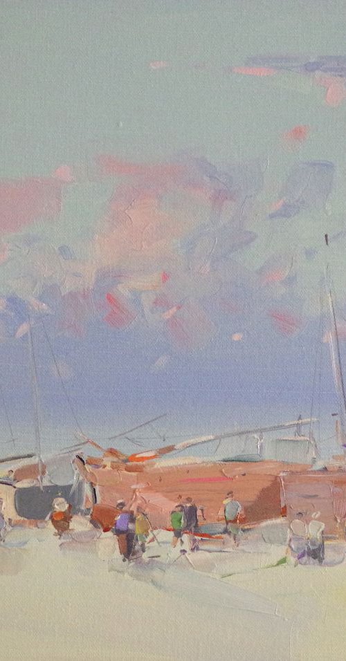 Boats on the Shore, Original oil painting  Handmade artwork One of a kind by Vahe Yeremyan