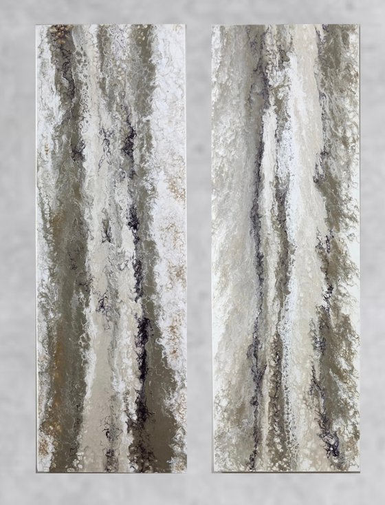 "Lithic Drift" — Ink Pearl Silver Abstract