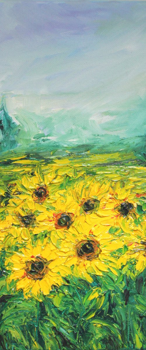 Morning Glory, Sunflower fields - Oil painting Palette Knife Textured Artwork - Impressionistic landscape - Van gogh inspired by Vikashini Palanisamy