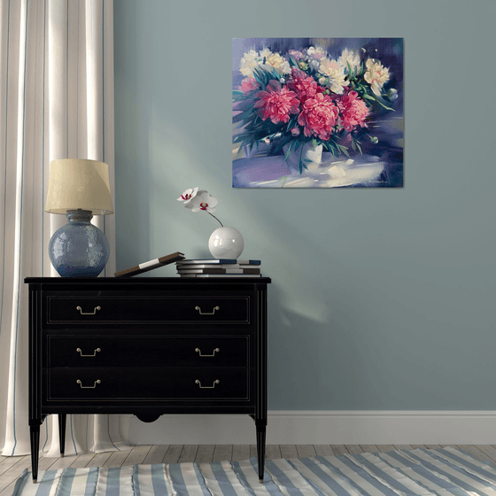 Peonies in a White Vase