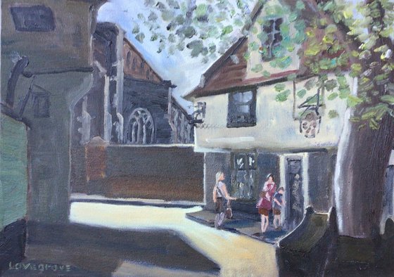 Afternoon light, Elm Hill, Norwich, An oil painting
