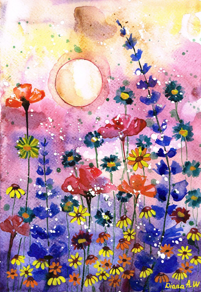 Moonlight Colourful meadow by Diana Aleksanian