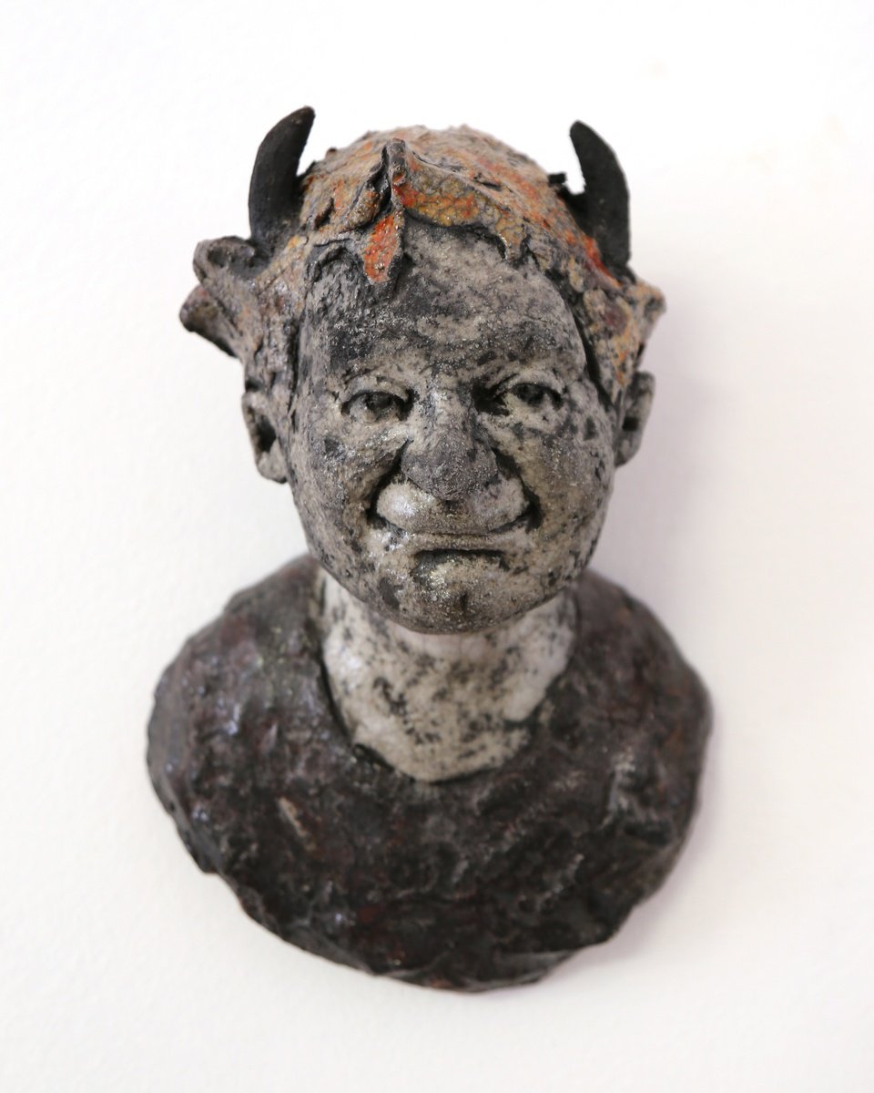 Expressive Portrait Clay Sculpture By Sol Vil, 6 X 8", Hellboy, Original Artwork