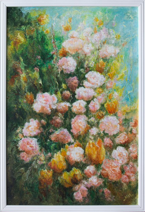 Framed impressionistic work Waltz of the Flowers by Mila Moroko