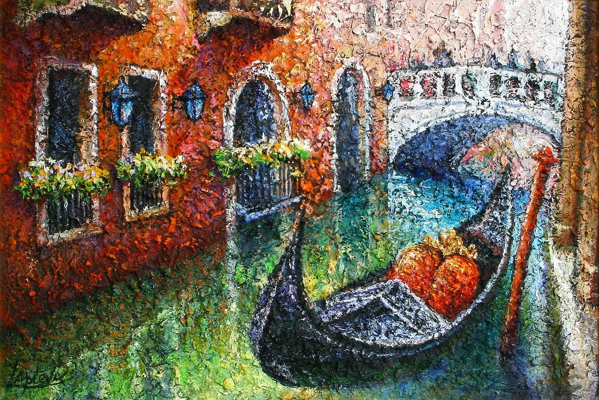 Impressionistic Cityscapes Oil Painting By Viktoria Lapteva, 31 X 23", Venice - Invitation For A Walk, Original Artwork