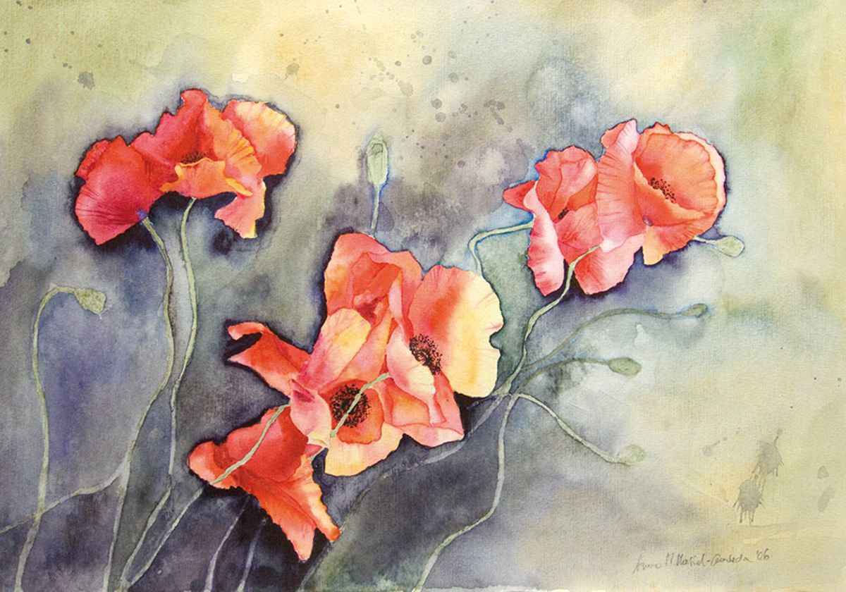 Poppies In The Wind by Anna Masiul-Gozdecka