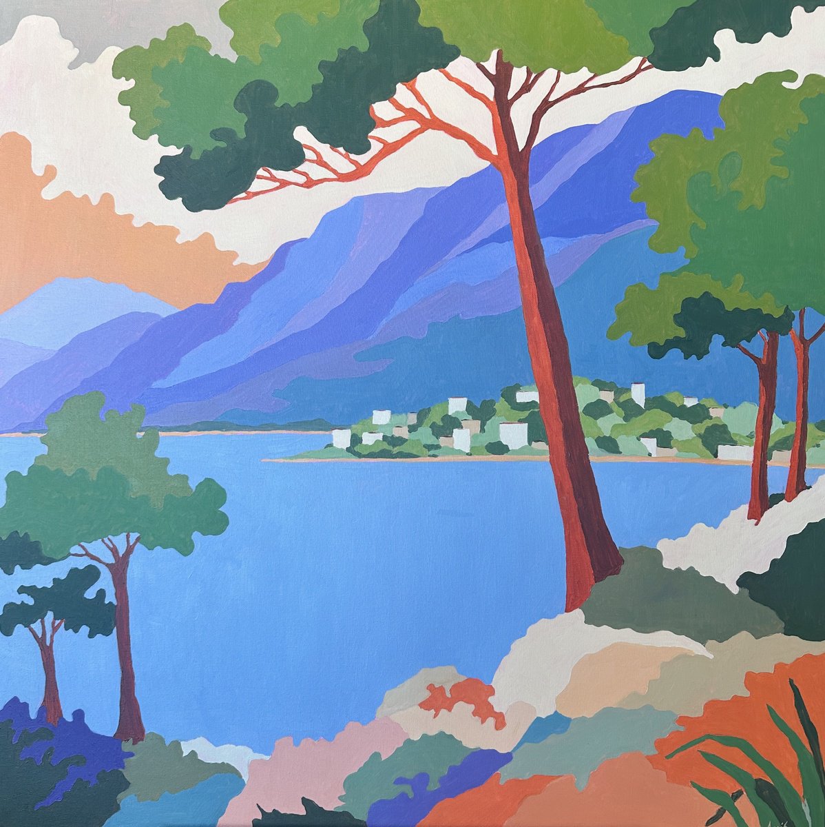 Red Trees By The Sea By Irina Anis, 31 X 31, Artwork For Sale On Artfinder