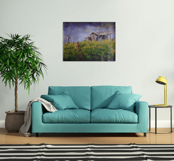 Once there was a cottage, green landscape art