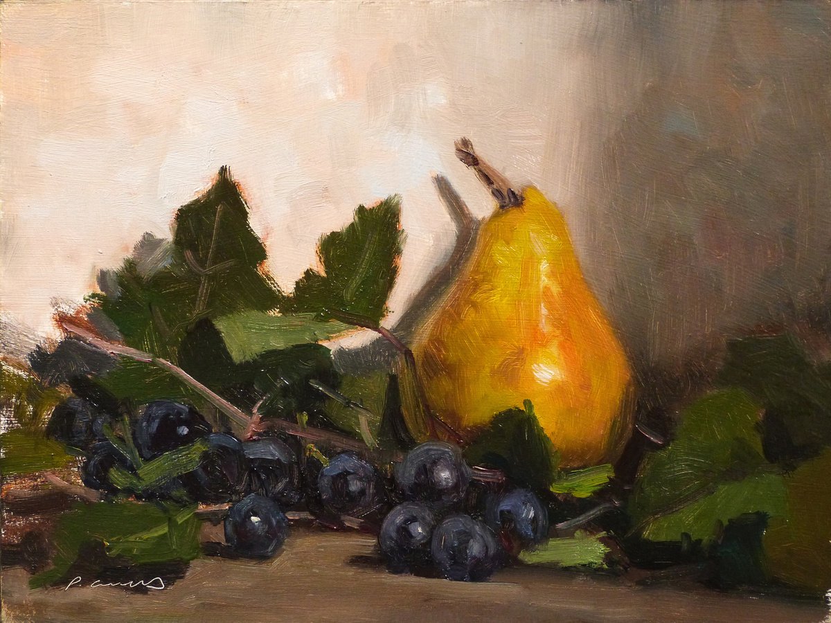 Poire et Raisins Oil painting by Pascal Giroud | Artfinder