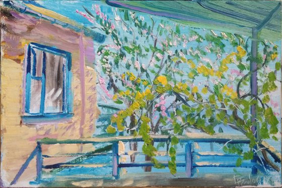 Veranda with grapes in the Country House Plein Air Painting