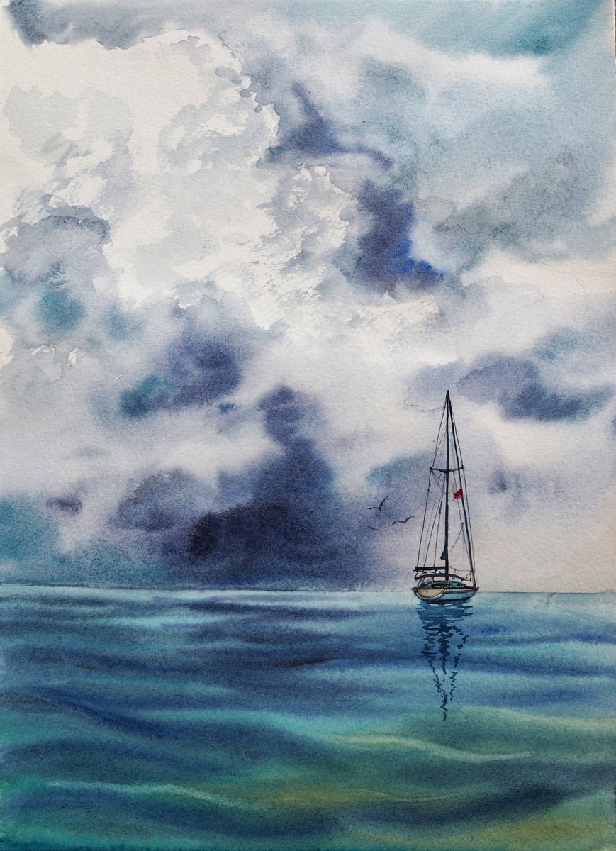 Impressionistic Landscape Watercolour By Delnara El, 10 X 14, Storm Coming, Original Artwork