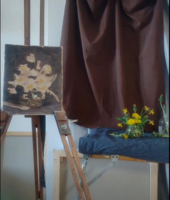 Still life with daffodils and dandelions