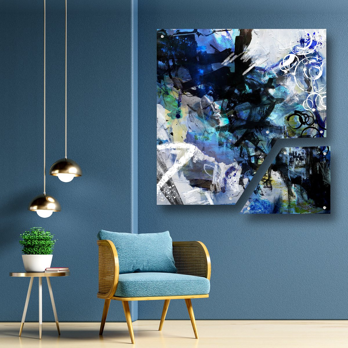 Abstract Print By Lynne Godina-Orme, 49 X 49", Rock The Boat - Diptych, Original Artwork