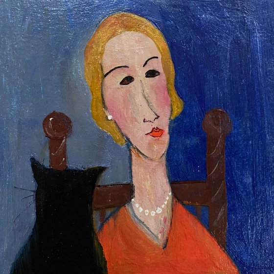 Modigliani Woman black cat framed