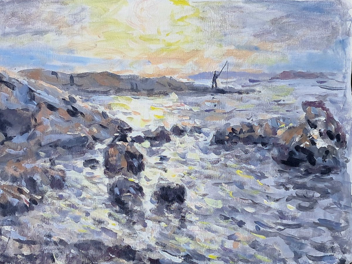  December Fisherman By Dimitris Voyiazoglou, 20 X 17, Artwork For Sale On Artfinder