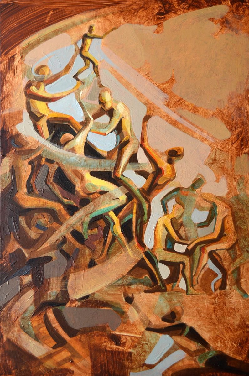 Surrealistic Portrait Acrylic Painting By Grama Gabriel, 16 X 24, Ascent 2, Original Artwork