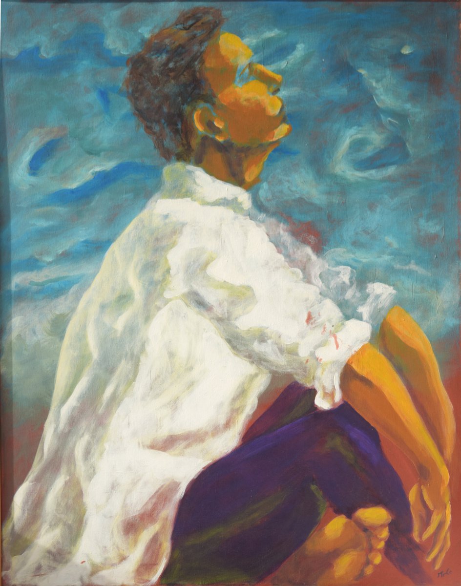 Portrait Acrylic Painting By Antonio Mele, 31 X 39, Helios, Original Artwork