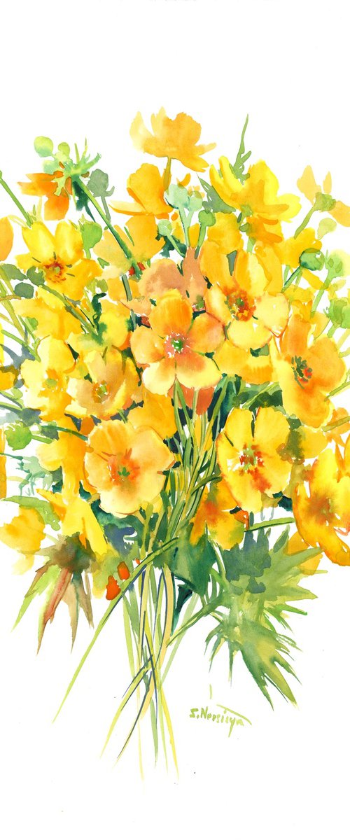 buttercup flowers watercolor painting by Suren Nersisyan