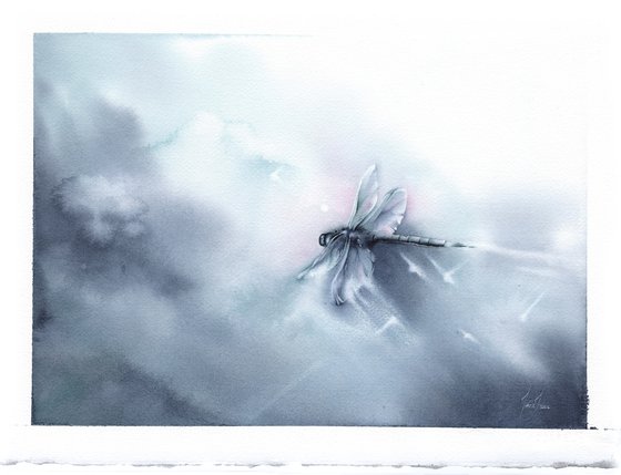 Glimpse II - Dragonfly watercolor painting