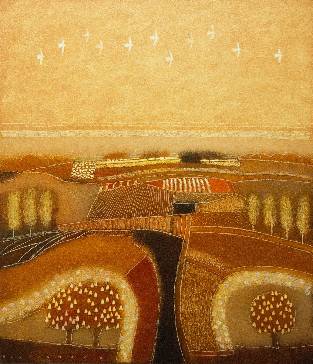 Landscape Oil Painting By Rob Van Hoek, 26 X 30", The Landscape Is Glowing, Original Artwork