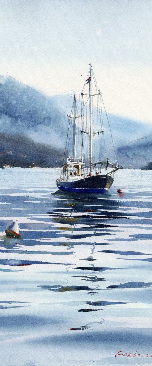 Schooner in the bay by Eugenia Gorbacheva