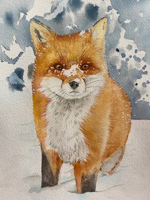 Playful fox in the snow by Bethany Taylor