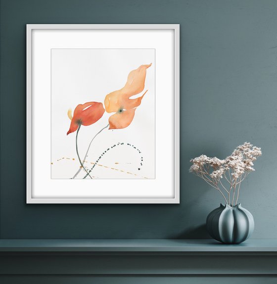 Dance of two. Floral shades. A series of abstract original watercolors in pastel colors.