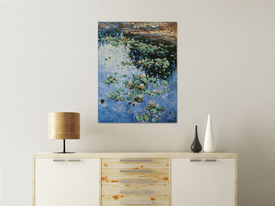 Water lilies Original Oil painting 70 x 90 cm FREE SHIPPING