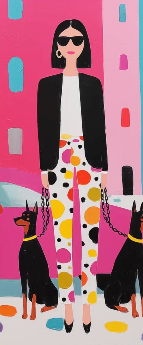 Chic Woman with Dobermans by Sasha Robinson