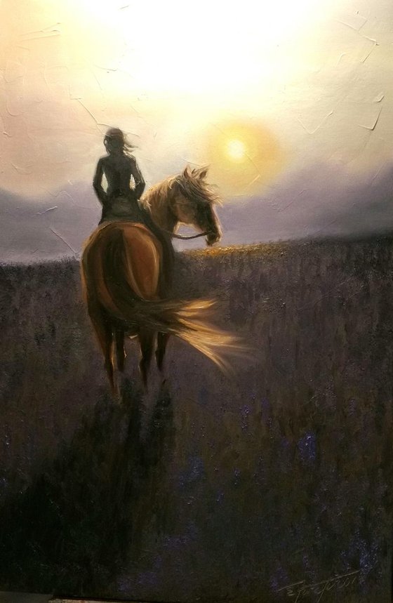 "Romeo and Julia.Sunset" Original oil painting 60x90x2cm.,ready to hang.