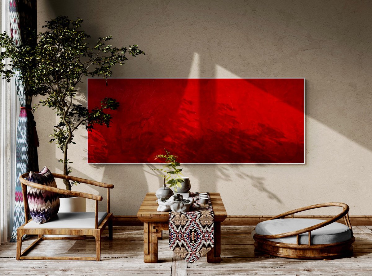 Abstract Acrylic Painting By Anita Kaufmann, 79 X 31, Red Abstract 1625 Terra M, Original Artwork