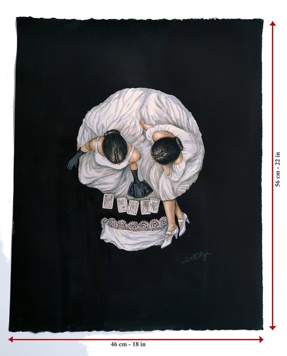 Tarot Reader Girl - Optical Illusion Skull Portrait - Halloween Drawing by  Olga Beliaeva Watercolour