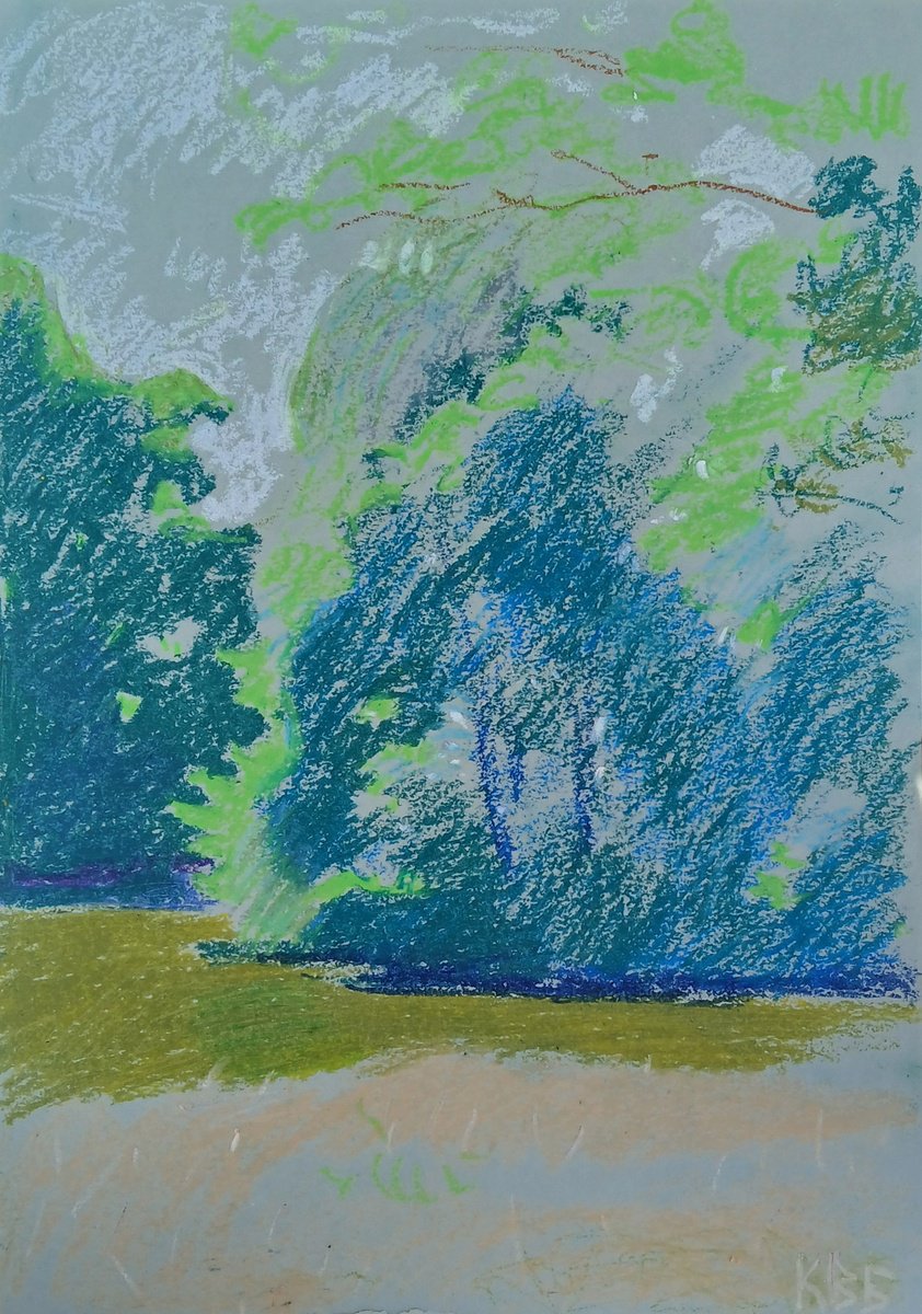 Impressionistic Landscape Pastel Drawing By Vasyl Koval, 8 X 12", Stillness Over Water, Original Artwork