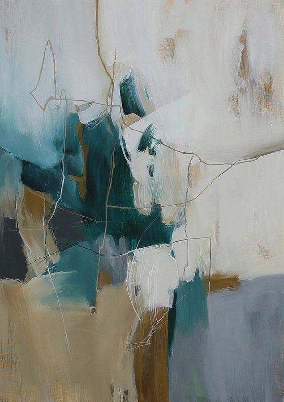 "Melody 4" Abstract teal gray brown art