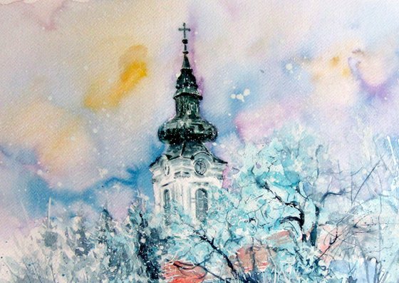 Serbian church at snowfall II