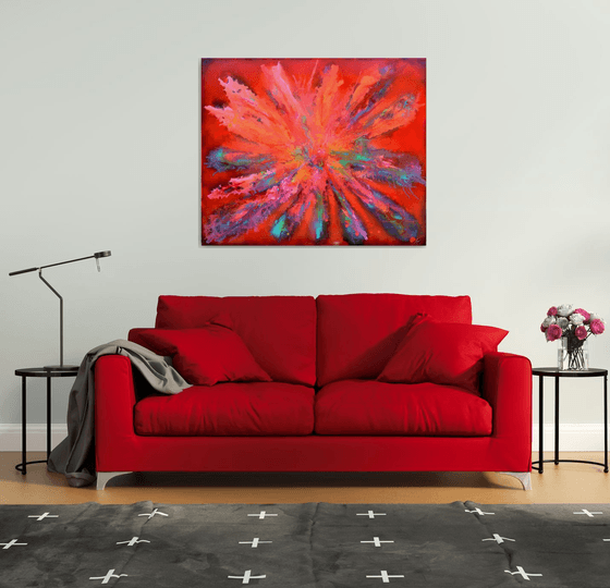 Colourful Large Abstract Painting - Red Pandora XL Ready to Hang Hotel and Restaurant Wall Decoration