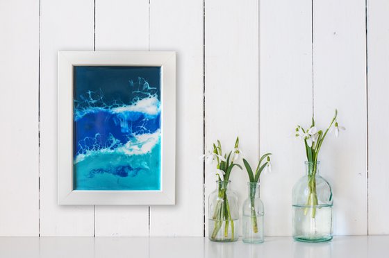 Blue - original seascape resin artwork, framed, ready to hang