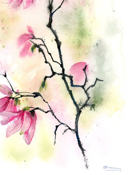 Magnolia Branch (1)  -  Original Watercolor Painting