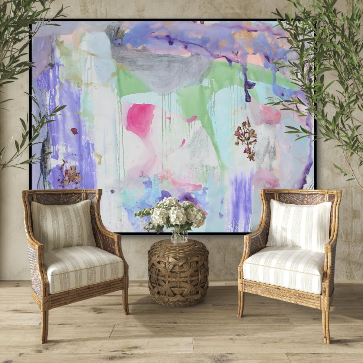 Abstract Botanical Painting By Gugi Goo, 79 X 59, Invisible Words (Nothing. But Flowers), Original Artwork