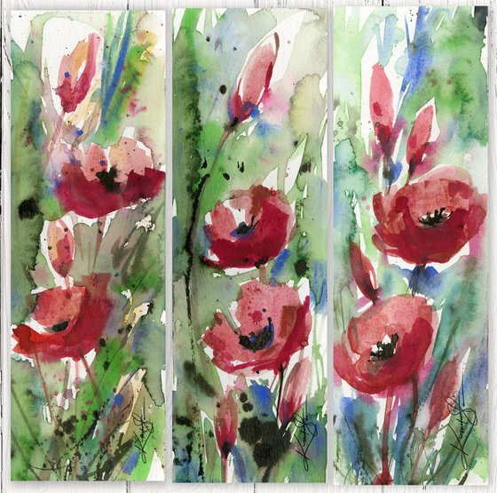 Poppy Love Collection 4 -  3 Watercolor Flower Paintings by Kathy Morton Stanion