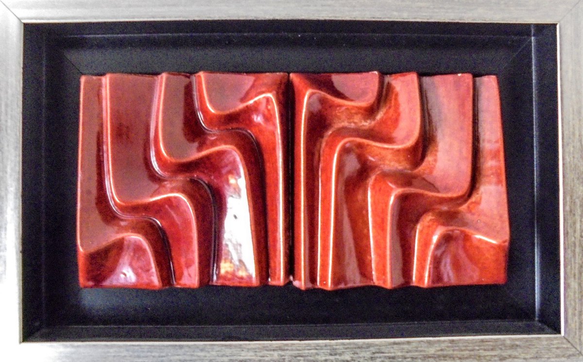 Landscape Relief By Rossitza Trendafilova, 14 X 9", "Red Waves Iii", Original Artwork