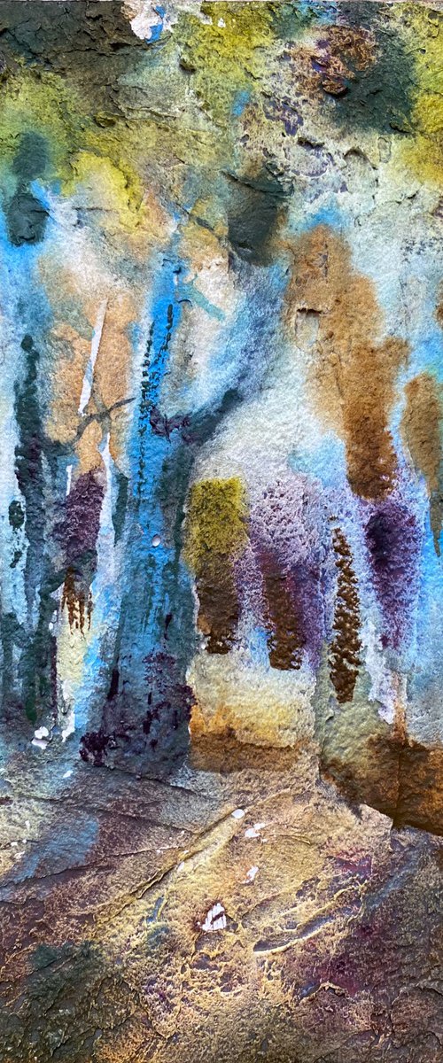 Blue trees 2 - watercolor on board by Anna Boginskaia