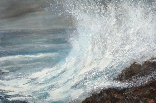Crashing Wave In A Stormy Sea : 61x91cm by Chris Bourne