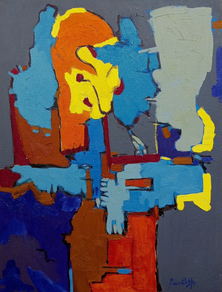 Abstract Oil Painting By Artyom Basenci, 18 X 24, Expressive Hands, Original Artwork