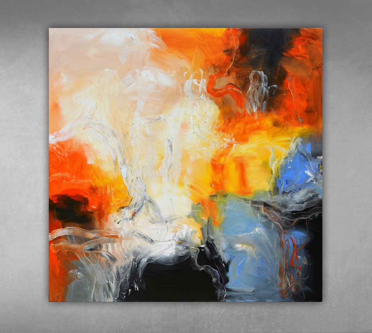 Abstract Acrylic Painting By Andrada Anghel, 48 X 48, Growing Wings In An Orange Dream, Original Artwork