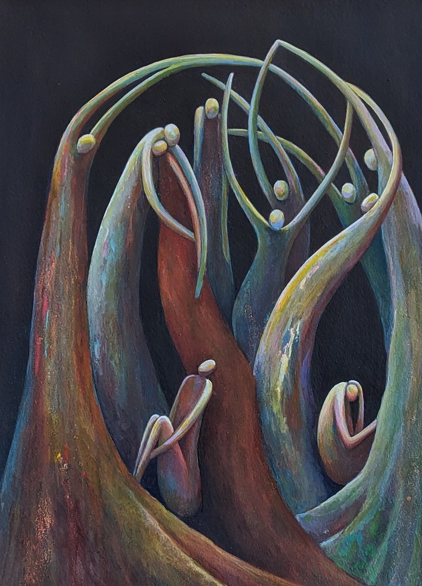 Expressive Portrait Acrylic Painting By Karen Wilcox, 17 X 21", Refuge, Original Artwork